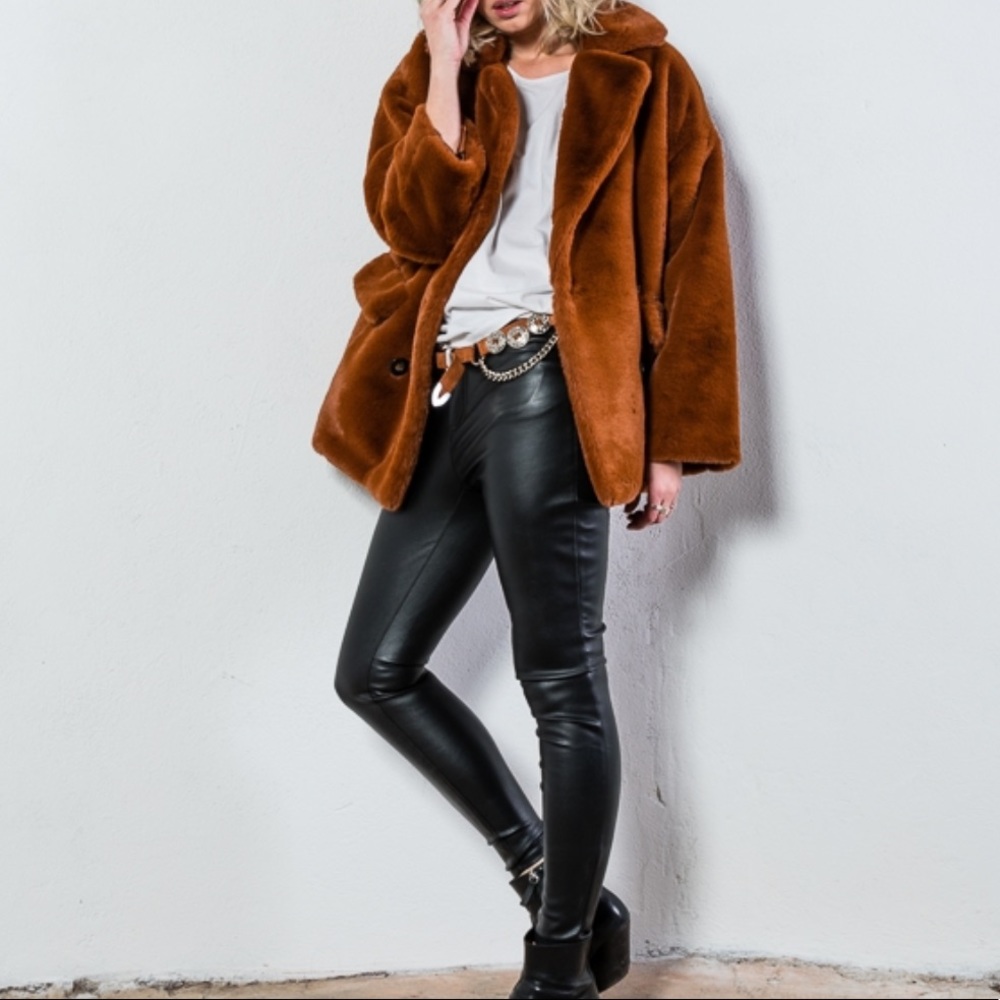 Free People Rust Brown Faux Fur Coat